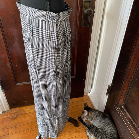 Vintage 90s Ruff Hewn Soft Rayon Madi Skirt Multi Plaid Sz 14 Black & White - Picture 4 of 9